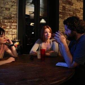 Director Sean Mannion explaining what he wants from the scene to Tara Cioletti (Astra) and Kitty Ostapowicz (Danielle). At E's Bar 6/21