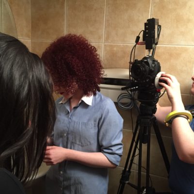 Sarah and Corinne Fisher standing in while we setup the shot