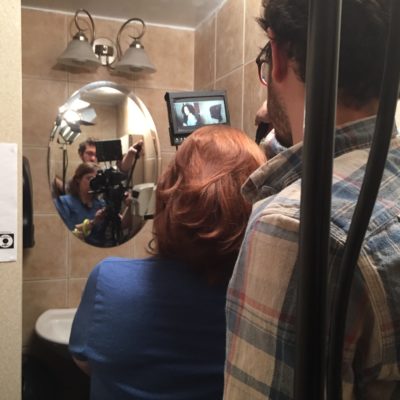 Tight quarters for the bathroom shoot