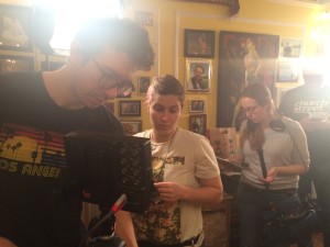 DP Peter Westervelt, AC Diana Molina, Producer/AD Carolyn Maher, and PA Ian Bibby setting up for another shot.